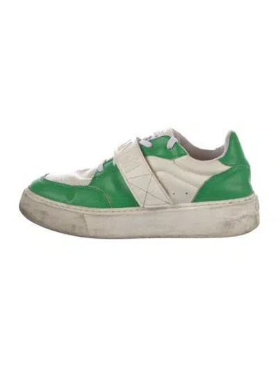 Pre-owned Ganni Leather Colorblock Pattern Sneakers In White