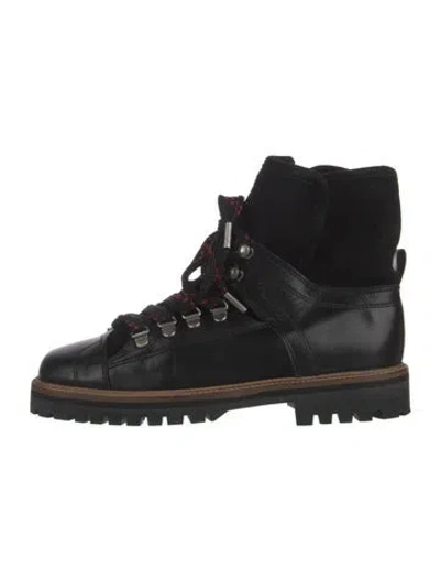 Pre-owned Ganni Leather Combat Boots In Black