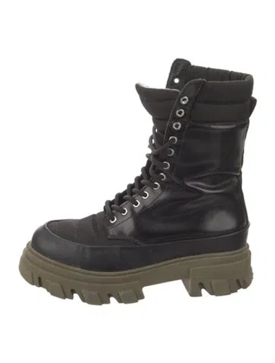 Pre-owned Ganni Leather Combat Boots In Black