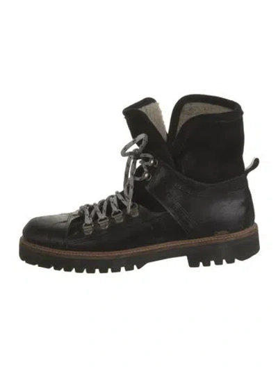 Pre-owned Ganni Leather Combat Boots In Black