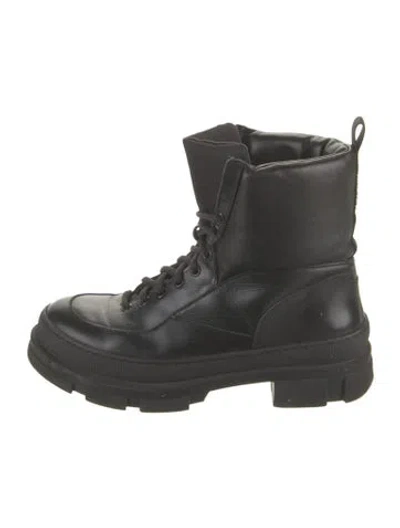 Pre-owned Ganni Leather Combat Boots In Black