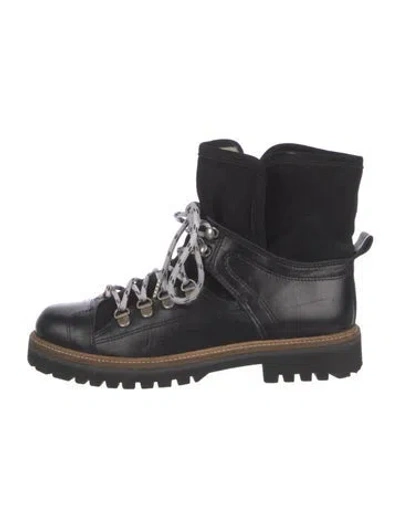 Pre-owned Ganni Leather Combat Boots In Black