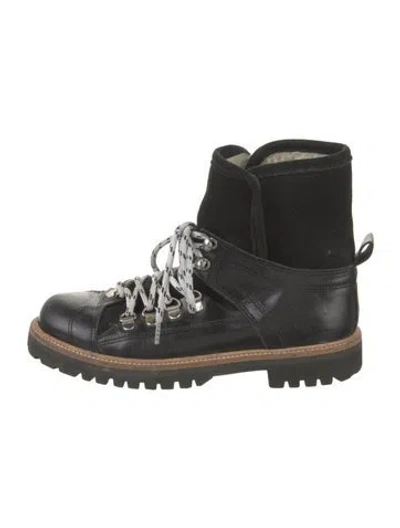 Pre-owned Ganni Leather Combat Boots In Black