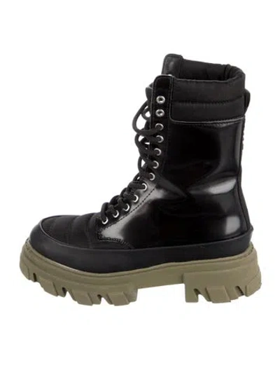 Pre-owned Ganni Leather Combat Boots In Black