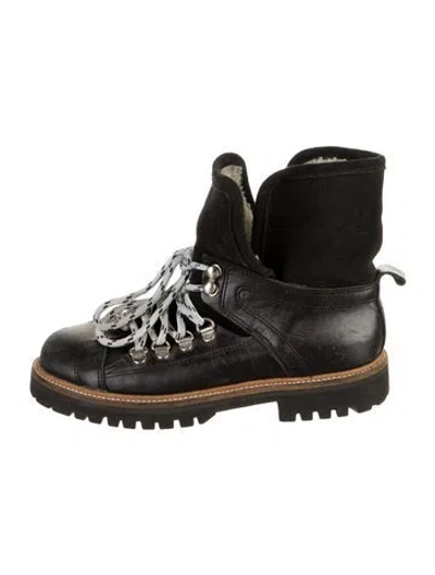 Pre-owned Ganni Leather Combat Boots In Black