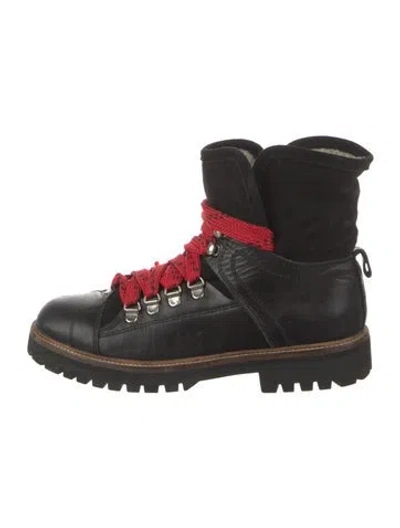 Pre-owned Ganni Leather Combat Boots In Black