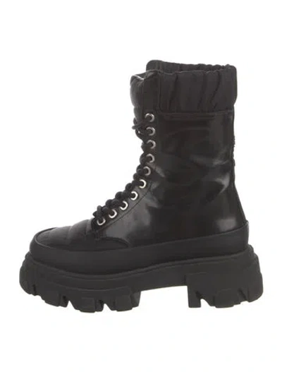 Pre-owned Ganni Leather Combat Boots In Black