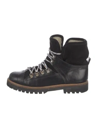 Pre-owned Ganni Leather Combat Boots In Black