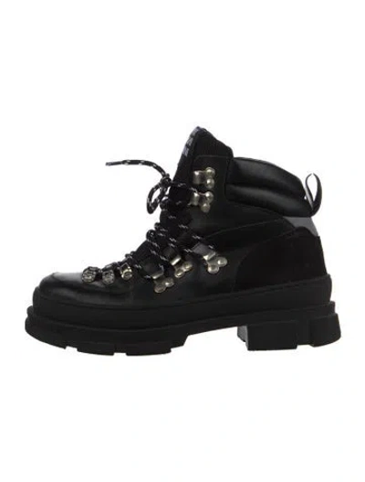 Pre-owned Ganni Leather Combat Boots In Black