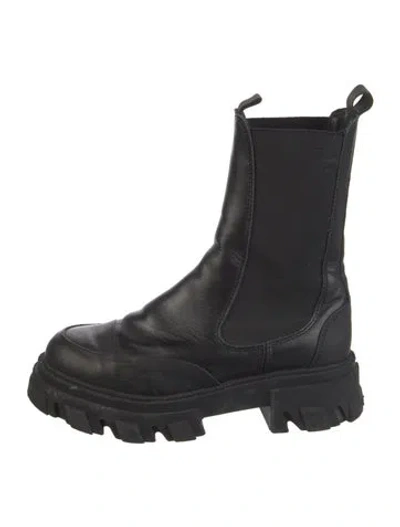 Pre-owned Ganni Leather Combat Boots In Black