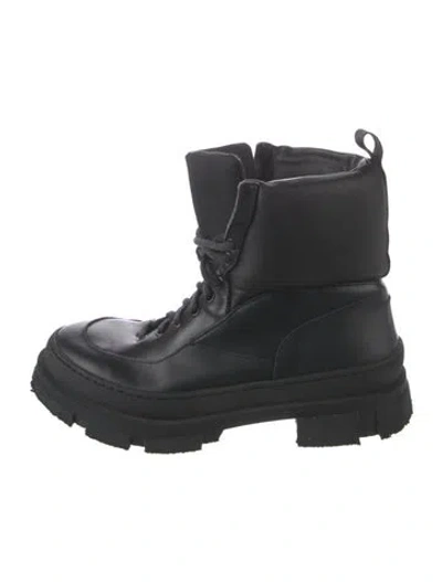 Pre-owned Ganni Leather Combat Boots In Black