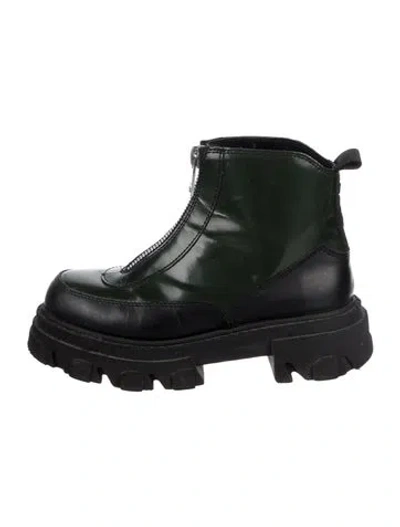 Pre-owned Ganni Leather Combat Boots In Black/green