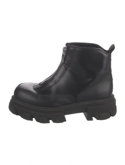 Pre-owned Ganni Leather Combat Boots In Green