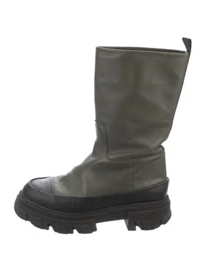 Pre-owned Ganni Leather Combat Boots In Green