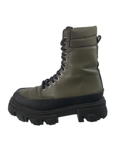 Pre-owned Ganni Leather Combat Boots In Green