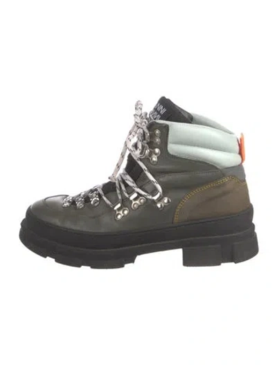 Pre-owned Ganni Leather Combat Boots In Green