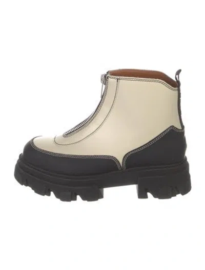 Pre-owned Ganni Leather Combat Boots In Neutral