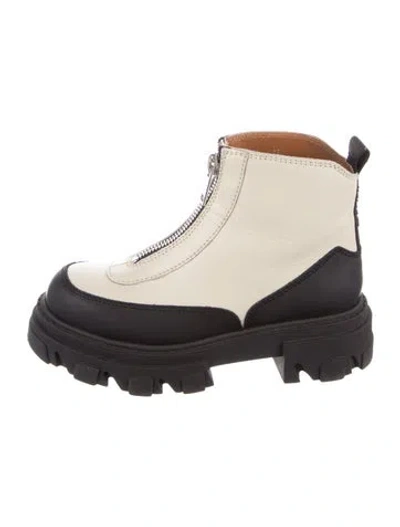 Pre-owned Ganni Leather Combat Boots In Neutral