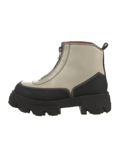 Pre-owned Ganni Leather Combat Boots In Neutral