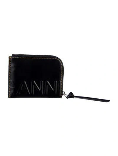Pre-owned Ganni Leather Continental Wallet In Black