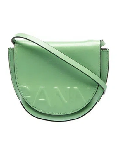 Pre-owned Ganni Leather Crossbody Bag In Green