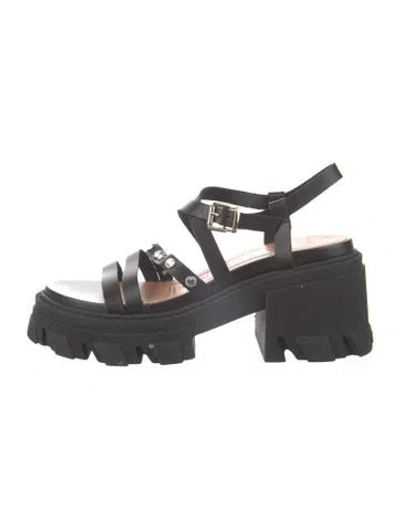 Pre-owned Ganni Leather Crystal Embellishments Gladiator Sandals In Black