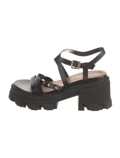 Pre-owned Ganni Leather Crystal Embellishments Gladiator Sandals In Black