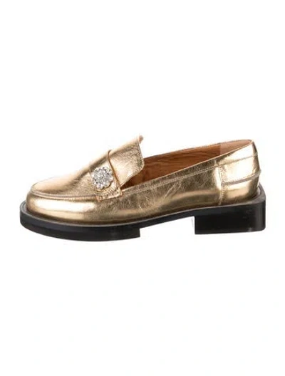 Pre-owned Ganni Leather Crystal Embellishments Loafers