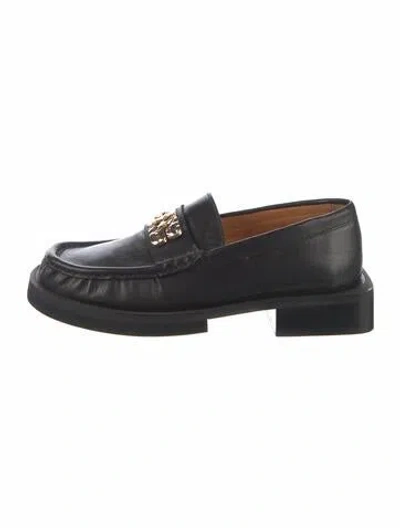 Pre-owned Ganni Leather Crystal Embellishments Loafers In Black