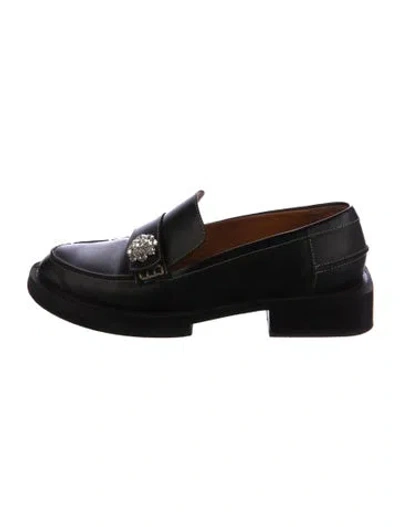 Pre-owned Ganni Leather Crystal Embellishments Loafers In Black