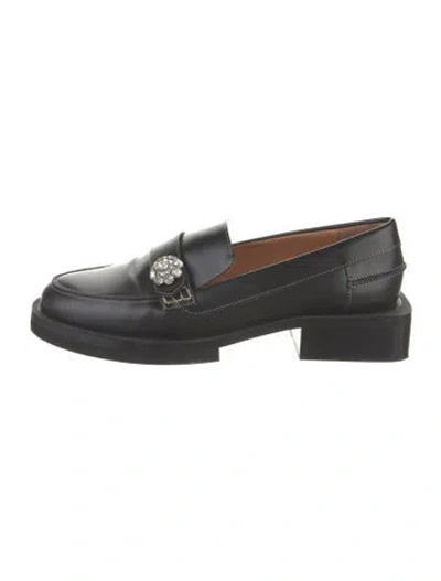Pre-owned Ganni Leather Crystal Embellishments Loafers In Black