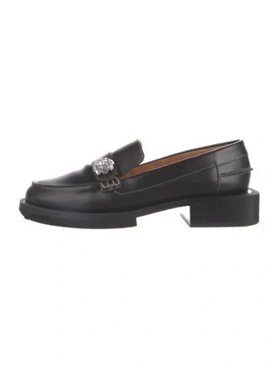 Pre-owned Ganni Leather Crystal Embellishments Loafers In Black