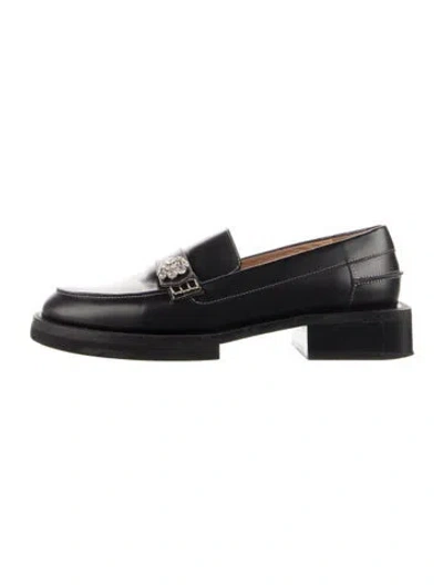 Pre-owned Ganni Leather Crystal Embellishments Loafers In Blue