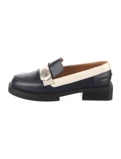 Pre-owned Ganni Leather Crystal Embellishments Loafers In Blue