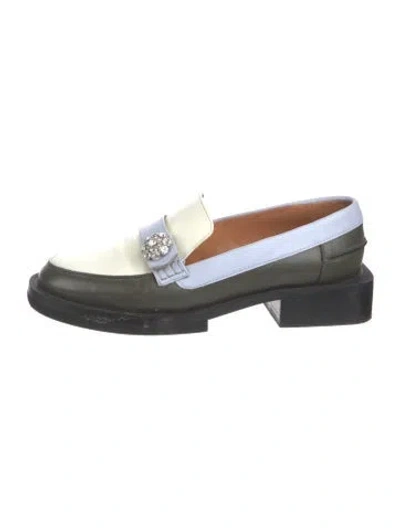 Pre-owned Ganni Leather Crystal Embellishments Loafers In Multi