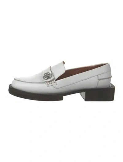 Pre-owned Ganni Leather Crystal Embellishments Loafers In White