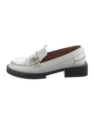 Pre-owned Ganni Leather Crystal Embellishments Loafers In White
