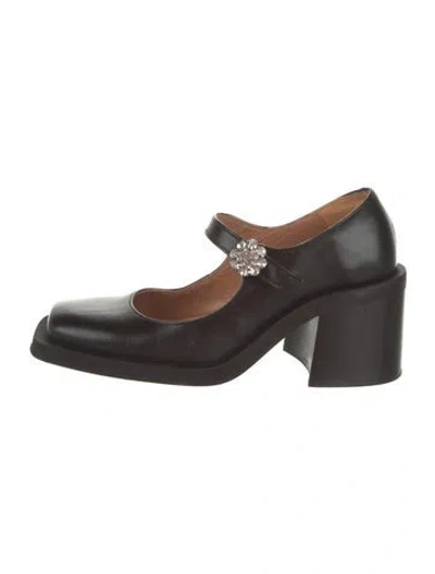 Pre-owned Ganni Leather Crystal Embellishments Pumps In Black