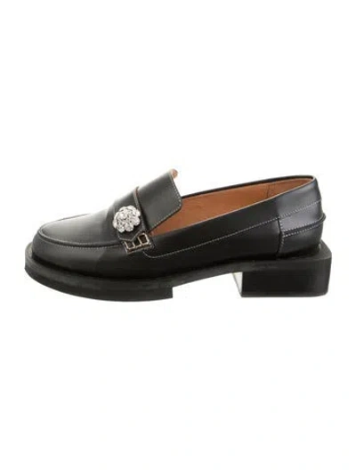 Pre-owned Ganni Leather Crystal Embellishments Pumps In Black