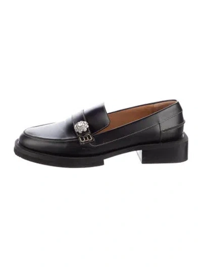 Pre-owned Ganni Leather Crystal Embellishments Pumps In Black