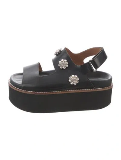 Pre-owned Ganni Leather Crystal Embellishments Sandals In Black
