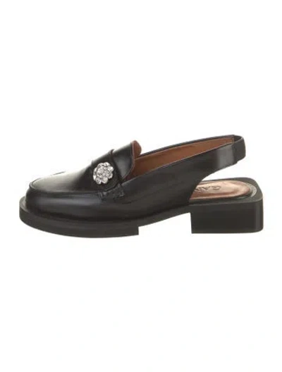Pre-owned Ganni Leather Crystal Embellishments Slingback Pumps In Black