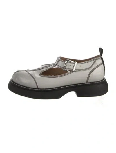 Pre-owned Ganni Leather Cutout Accent Mary Jane Flats In Silver