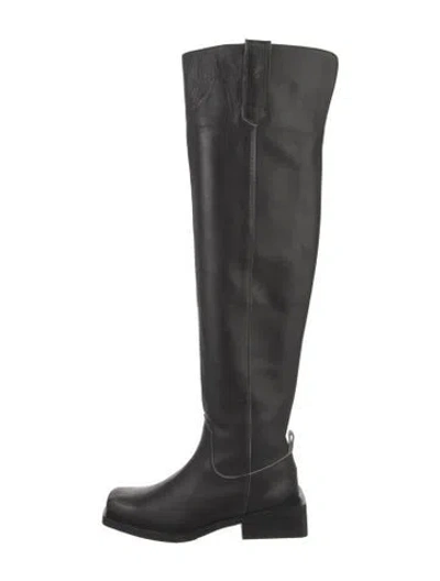 Pre-owned Ganni Leather Distressed Accents Riding Boots In Black