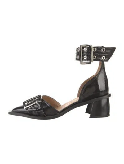 Pre-owned Ganni Leather D'orsay Pumps In Black