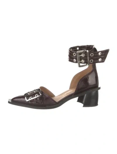 Pre-owned Ganni Leather D'orsay Pumps In Brown