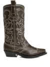 Ganni Stitched Western Style Pointed Toe Boots In Multi