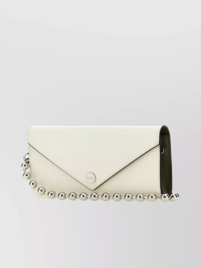 Ganni Leather Envelope Wallet With Chain In Cream