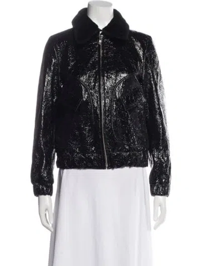 Pre-owned Ganni Leather Faux Fur Jacket In Black