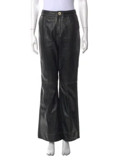 Pre-owned Ganni Leather Flared Pants In Black